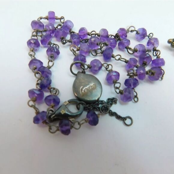 Artisan 925 Love Pendant Amethyst Bead Necklace & Faceted & Iolite Drop Earrings - Picture 2 of 8